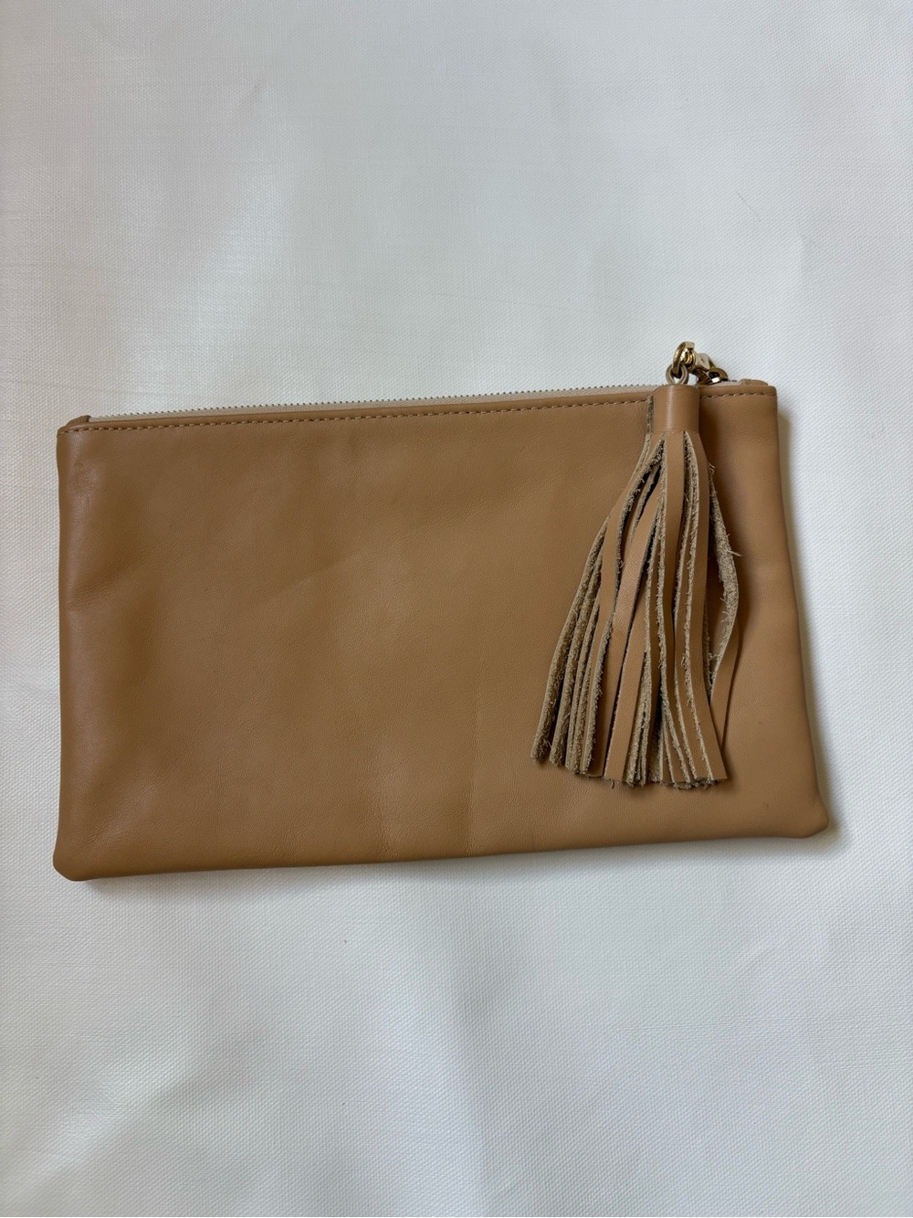 Lauren Merkin Leather Tassel Clutch in Tan